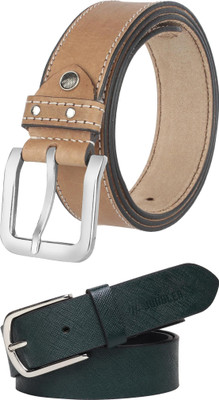 Jungler Men Evening, Party, Formal, Casual Beige, Green Genuine Leather Belt