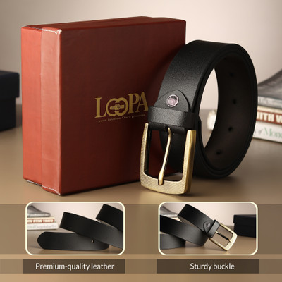 LOOPA Men Formal Black Genuine Leather Belt