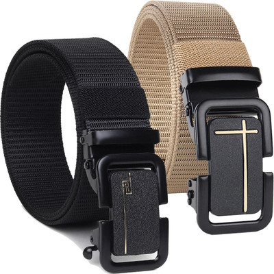 PROVOGUE Men Casual, Formal, Evening, Party Black, Beige Nylon Belt