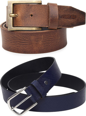 Jungler Men Evening, Party, Formal, Casual Brown, Blue Genuine Leather Belt