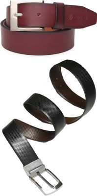 Jungler Men Evening, Party, Formal, Casual Maroon, Black, Brown Genuine Leather Belt