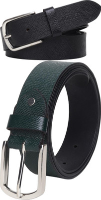 Jungler Men Evening, Party, Formal, Casual Black, Green Genuine Leather Belt