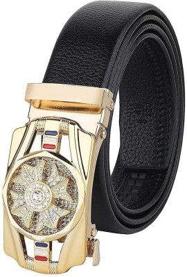 CLOCK21 Men Casual, Evening, Formal, Party Black, Gold Artificial Leather, Synthetic, Texas Leatherite Belt