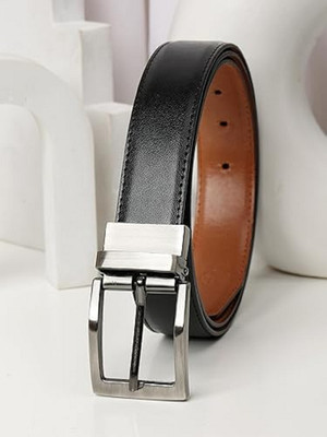 METRONAUT Men Casual Black Texas Leatherite Reversible Belt