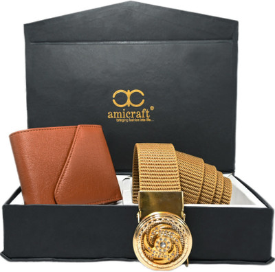 Amicraft Card Holder, Wallet & Belt Combo(Tan)