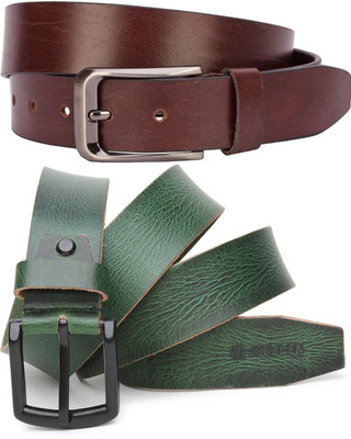 Jungler Men Evening, Party, Formal, Casual Brown, Green Genuine Leather Belt