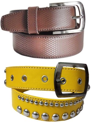 Sulit Men & Women Brown, Yellow Artificial Leather, Genuine Leather Belt