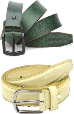 Jungler Men Evening, Party, Formal, Casual Green, Yellow Genuine Leather Belt