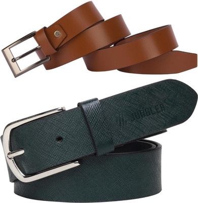 Jungler Men Evening, Party, Formal, Casual Brown, Green Genuine Leather Belt