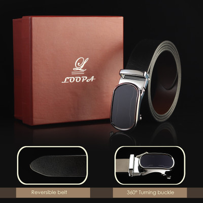 LOOPA Men Formal Black Genuine Leather Reversible Belt