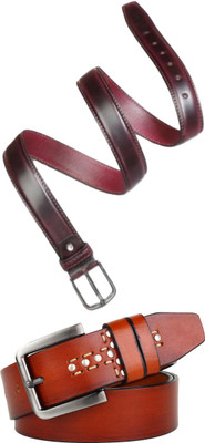 Jungler Men Evening, Party, Formal, Casual Brown, Maroon Genuine Leather Belt