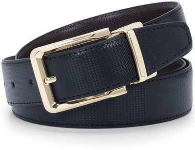Micron Men Casual, Evening, Formal, Party Black Texas Leatherite Reversible Belt
