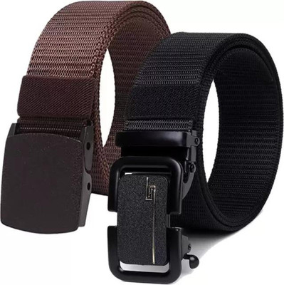 Icongadget Men Casual, Evening, Formal, Party Brown, Black Nylon Belt