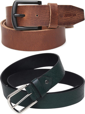 Jungler Men Evening, Party, Formal, Casual Brown, Green Genuine Leather Belt