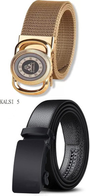 ShopGlobal Men Casual, Formal, Evening, Party Beige, Black Artificial Leather Belt