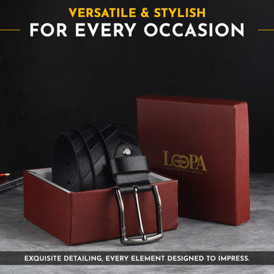 LOOPA Men Formal Black Genuine Leather Belt