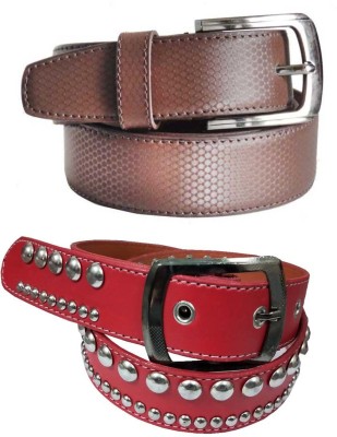 Sulit Men & Women Casual Red, Brown Artificial Leather, Genuine Leather Belt