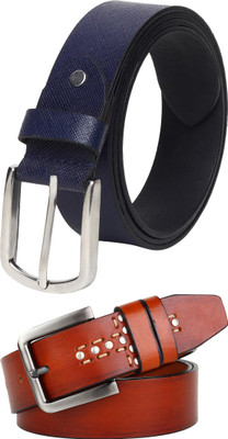 Jungler Men Evening, Party, Formal, Casual Blue, Brown Genuine Leather Belt