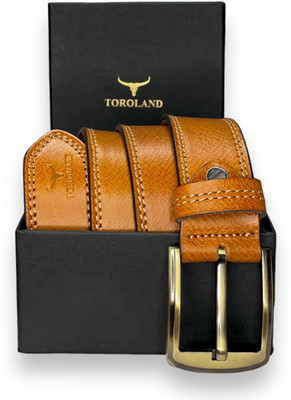 TOROLAND Men Casual Tan Genuine Leather Belt