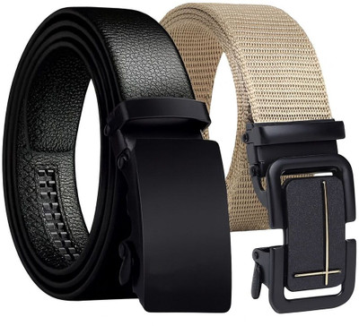 BPRIDE Men Casual, Formal, Evening, Party Black, Beige Artificial Leather, Nylon, Texas Leatherite Belt