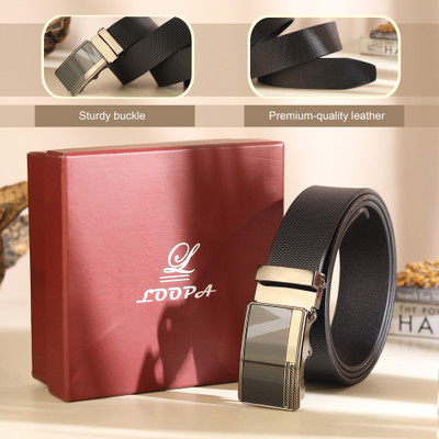 LOOPA Men Formal Black Genuine Leather Belt
