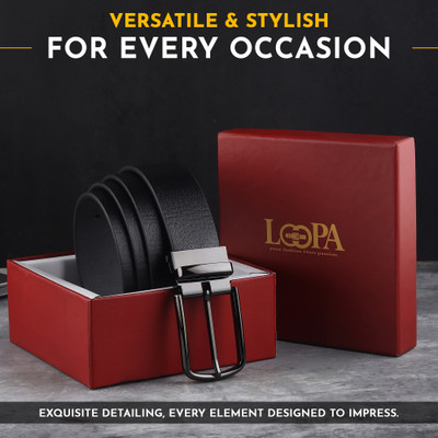 LOOPA Men Formal Black Genuine Leather Belt