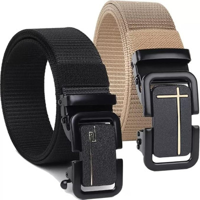 DARKLEATHERIS Men Casual, Evening, Formal Beige, Black Nylon Belt