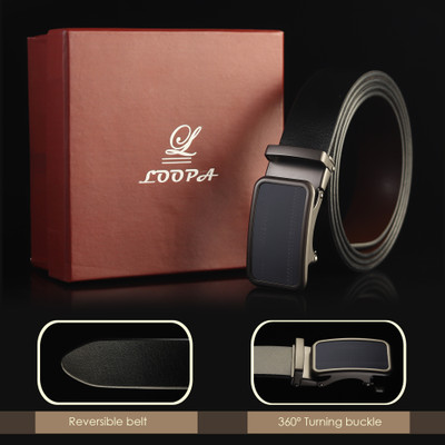 LOOPA Men Formal Black Genuine Leather Reversible Belt
