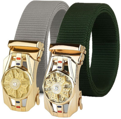 BPRIED Men Casual, Party Grey, Green Nylon Belt