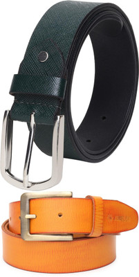 Jungler Men Evening, Party, Formal, Casual Green, Orange Genuine Leather Belt