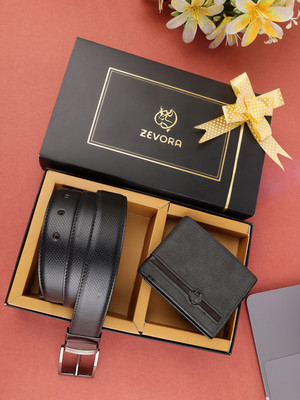 ZEVORA Men Casual Black Genuine Leather Reversible Belt