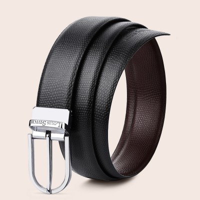 LOUIS STITCH Men Formal Black Genuine Leather Reversible Belt