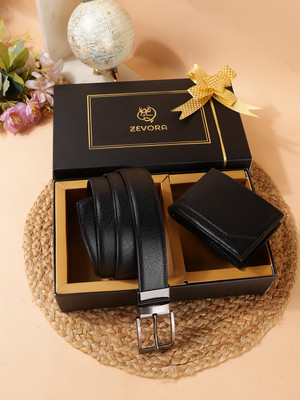 ZEVORA Men Casual Black Genuine Leather Reversible Belt