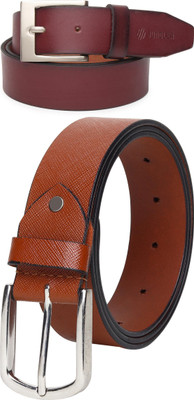 Jungler Men Evening, Party, Formal, Casual Maroon, Tan Genuine Leather Belt