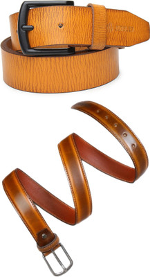 Jungler Men Evening, Party, Formal, Casual Yellow, Tan Genuine Leather Belt