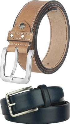 Jungler Men Evening, Party, Formal, Casual Beige, Blue Genuine Leather Belt