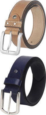 Jungler Men Evening, Party, Formal, Casual Beige, Blue Genuine Leather Belt