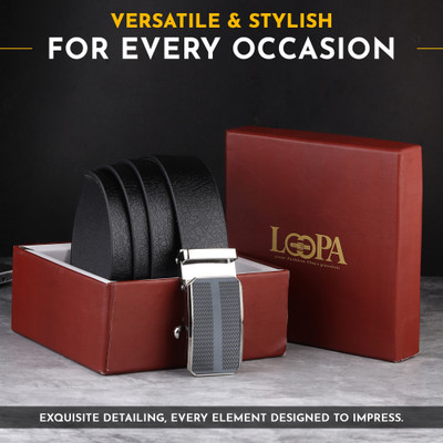 LOOPA Men Formal Black Genuine Leather Belt