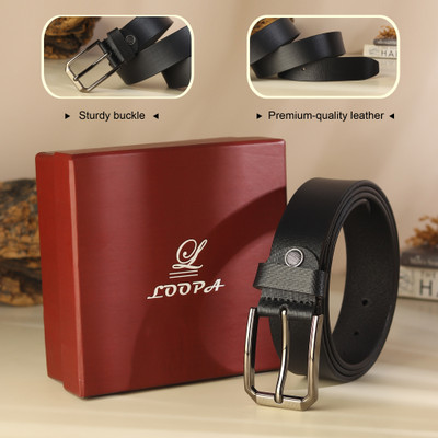 LOOPA Men Formal Black Genuine Leather Belt