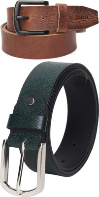 Jungler Men Evening, Party, Formal, Casual Brown, Green Genuine Leather Belt