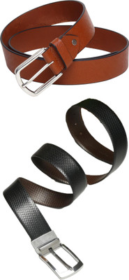 Jungler Men Evening, Party, Formal, Casual Tan, Black Genuine Leather Belt