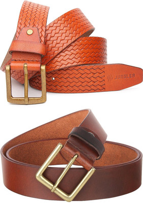 Jungler Men Evening, Party, Formal, Casual Brown, Orange Genuine Leather Belt