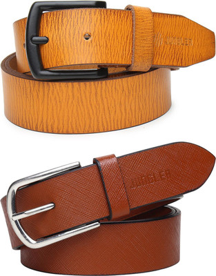 Jungler Men Evening, Party, Formal, Casual Yellow, Tan Genuine Leather Belt