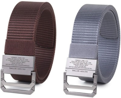 ZACHARIAS Men Casual, Party, Formal Brown, Grey Canvas, Metal Belt