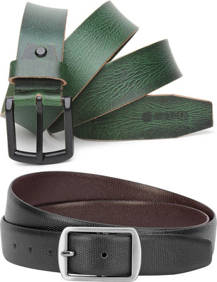 Jungler Men Evening, Party, Formal, Casual Green, Brown, Black Genuine Leather Belt