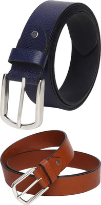 Jungler Men Evening, Party, Formal, Casual Blue, Tan Genuine Leather Belt