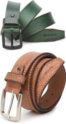 Jungler Men Evening, Party, Formal, Casual Green, Tan Genuine Leather Belt