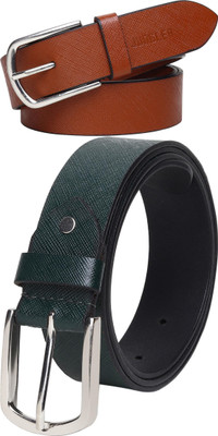 Jungler Men Evening, Party, Formal, Casual Tan, Green Genuine Leather Belt