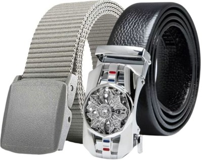 CLOCK21 Men Casual, Formal, Party Grey, Silver Artificial Leather, Canvas Belt