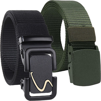 PROVOGUE Men Casual, Formal, Evening, Party Green, Black Nylon Belt